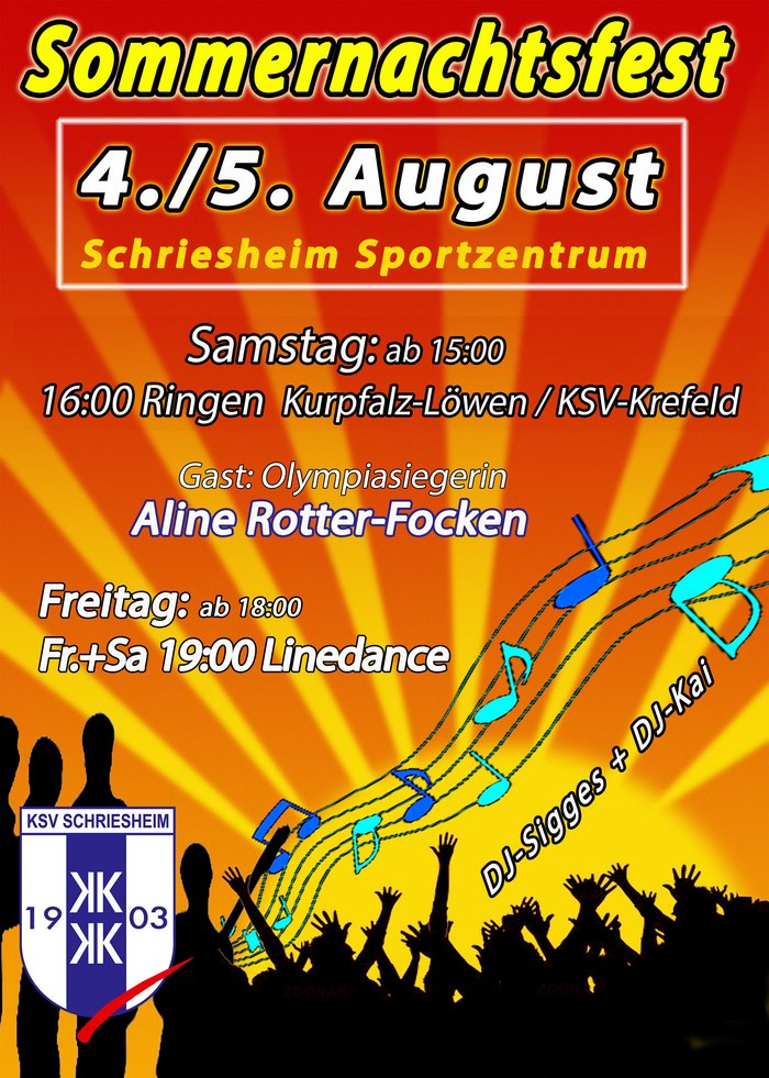Plakat Sommernachtsfest KSV Schriesheim am 4. und 5. August 2023
