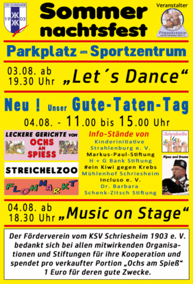 Sommernachtsfest des KSV Schriesheim am 03.08. und 04.08.2018 auf dem Parkplatz des Sportzentrums Schriesheim